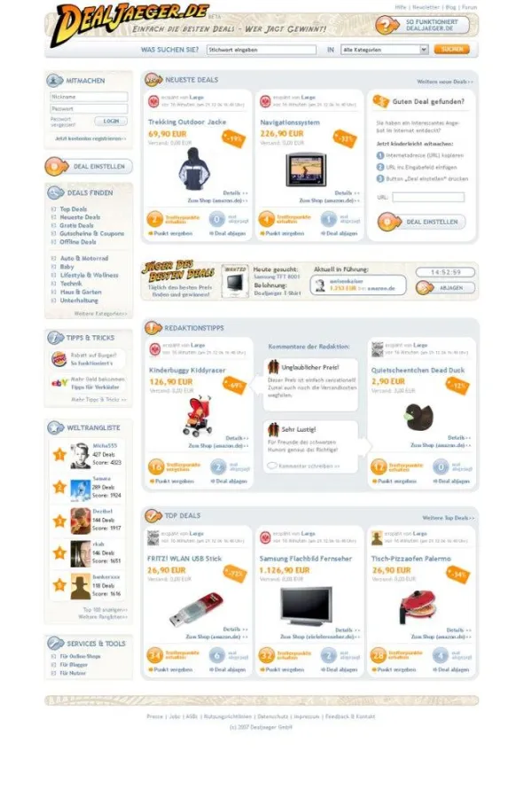 Screenshot vom Dealjaeger.de-Re-Design - Mehr Übersicht und verständlichere Bedienung