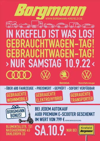 Autohaus Borgmann verschenkt e-Scooter zum Gebrauchtwagen-Tag in Krefeld Bild: Autohaus Borgmann verschenkt e-Scooter zum Gebrauchtwagen-Tag in Krefeld