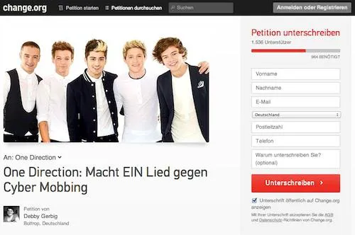 Bild: 1D: Fans aus aller Welt wollen ein Lied gegen Cybermobbing