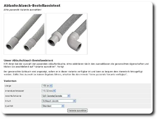 Bild: Der erste Ablauschlauchbestellassistent von White Parts Patzschke LTd.