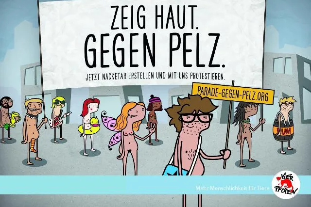 Bild: Parade nackter Avatare zeigt Haut gegen Pelzmode / VIER PFOTEN startet virtuellen Protest vor Moderiesen