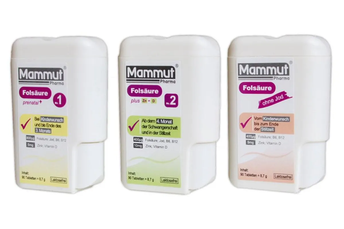 Zink in der Schwangerschaft: Mammut prenatal Nr. 1, Nr. 2 und Mammut - ohne Jod