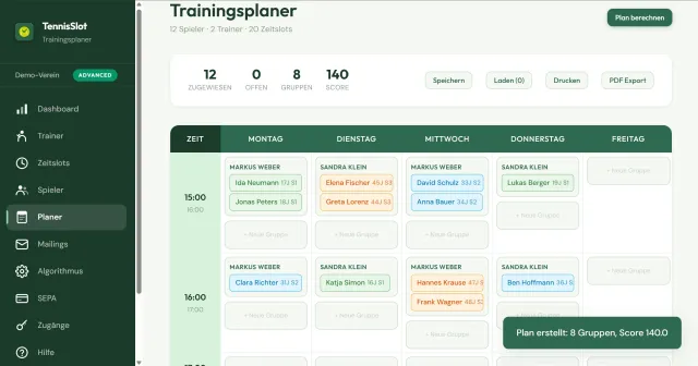 Bild: Schluss mit Excel und WhatsApp: TennisSlot erstellt Trainingspläne für Tennisvereine in Sekunden