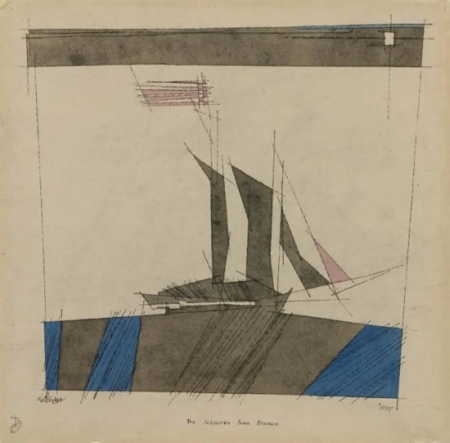 Lyonel Feininger, The Schooner from Bremen, Aquarell und Tuschfederzeichnung, 1935