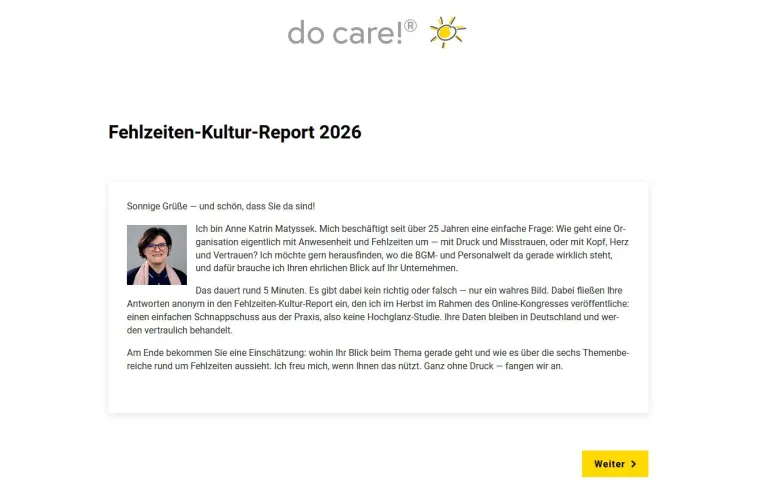 Fehlzeiten-Kultur-Report 2026: Teilnahme noch bis 22. Oktober möglich Bild: Fehlzeiten-Kultur-Report 2026: Teilnahme noch bis 22. Oktober möglich