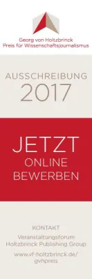 Bild: In 3 Tagen Ausschreibungsende für den Georg von Holtzbrinck Preis für Wissenschaftsjournalismus 2017