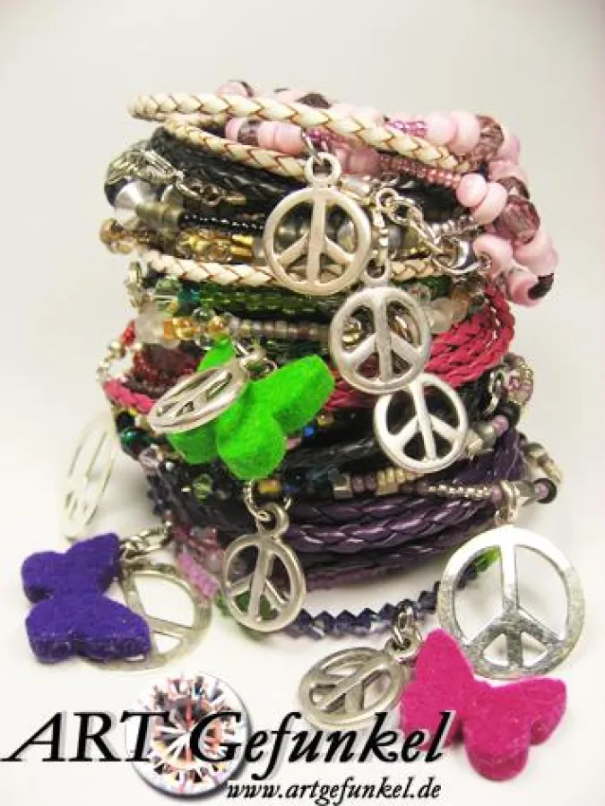 ART Gefunkel Wickelarmbänder Peace mit Leder und Crystallized Swarovski Elements