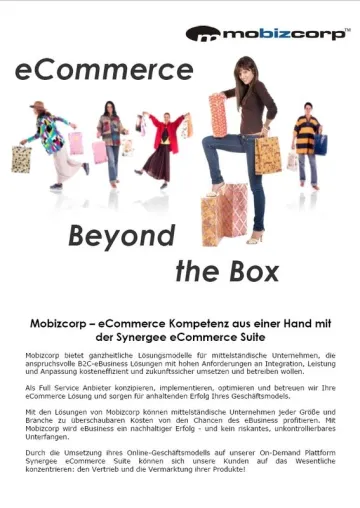 Mobizcorp Synergee eCommerce Suite - die neue Mittelstandslösung Bild: Mobizcorp Synergee eCommerce Suite - die neue Mittelstandslösung