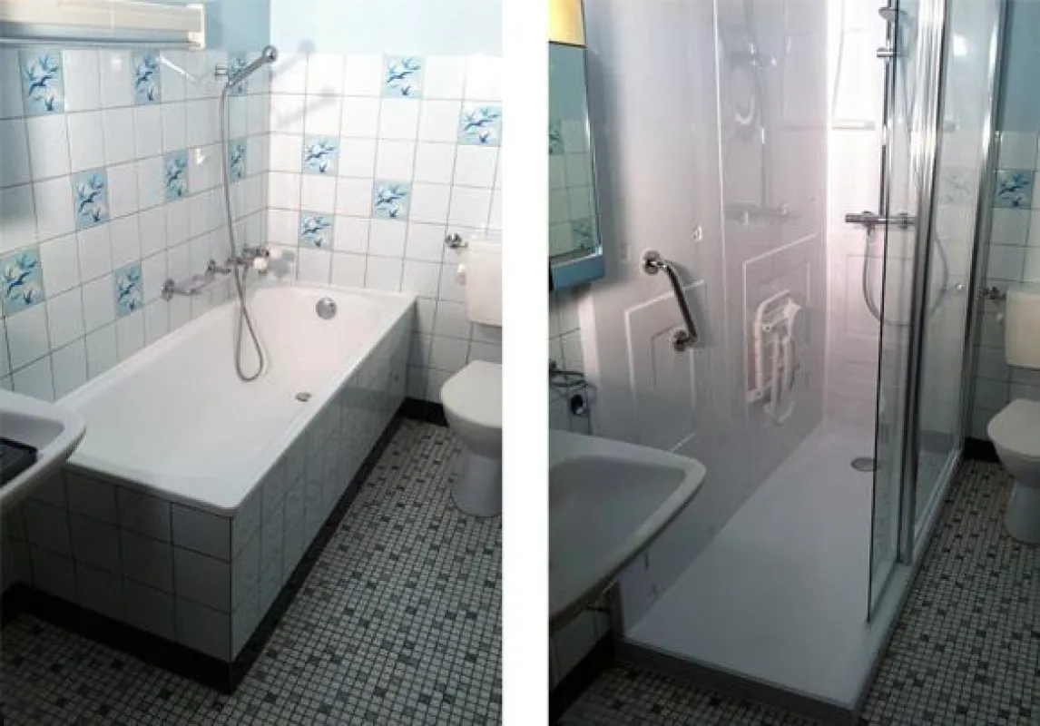 Badewanne entfernt - niedrige Dusche eingebaut