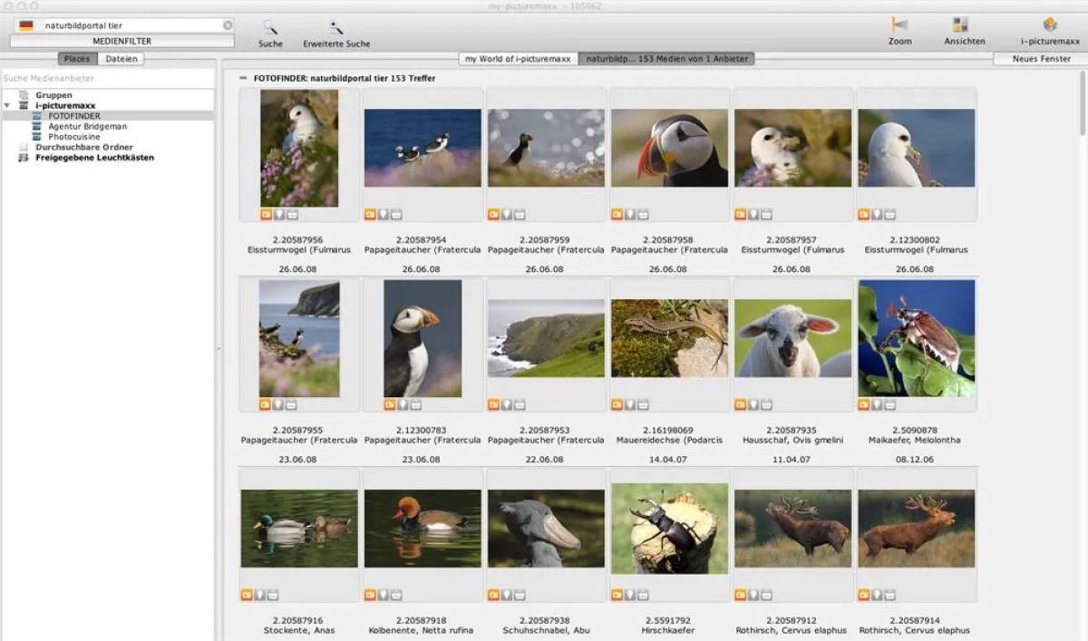 NATURBILDPORTAL-Suchergebnis in i-picturemaxx-Anwendung