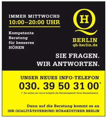 "Qualitätsverbund Hörakustiker Berlin" (QHBerlin) richtet Info-Telefon ein Bild: "Qualitätsverbund Hörakustiker Berlin" (QHBerlin) richtet Info-Telefon ein