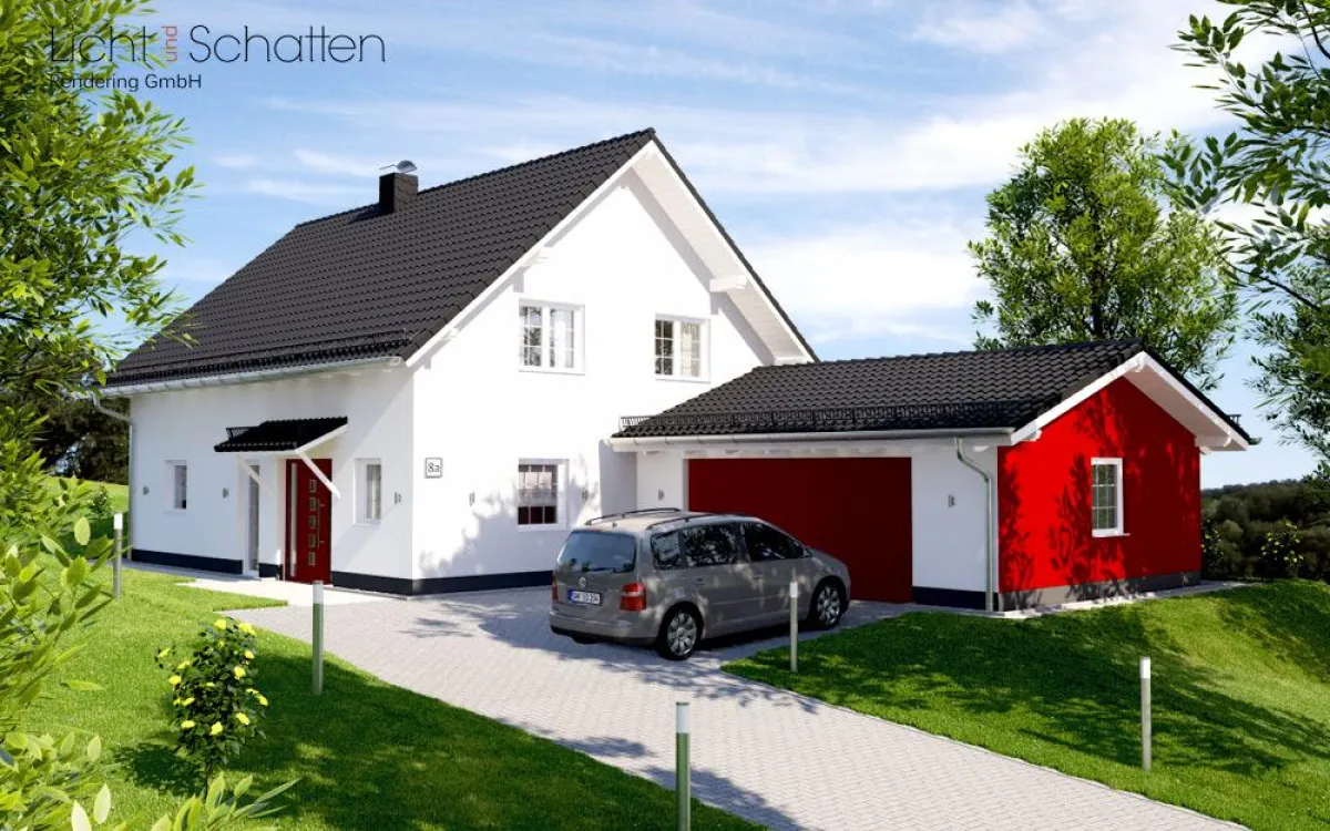 Einfamilienhaus High-End-Visualisierung Ansicht Zufahrt