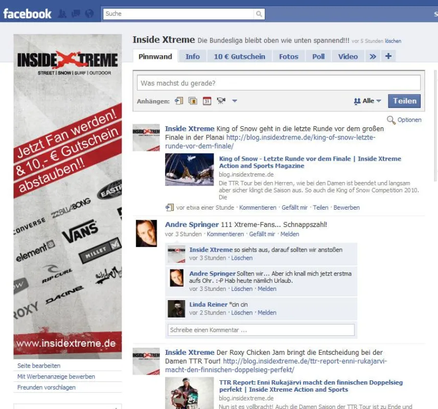 Screenshot Inside Xtreme Fanpage auf Facebook