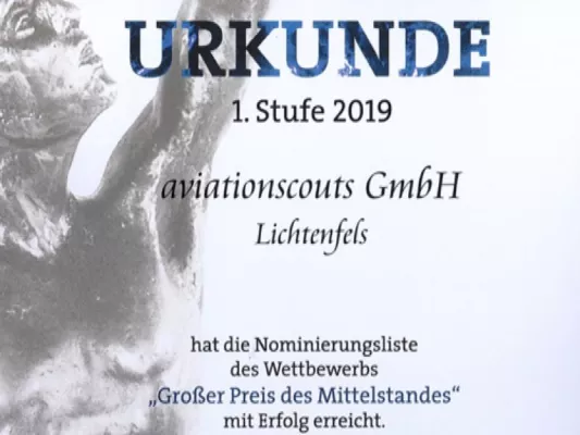 Bild: Aviationscouts GmbH zum dritten Mal für den „Großen Preis des Mittelstandes“ 2019 nominiert