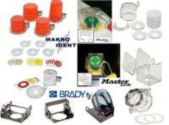 Bild: Verriegelungen für Notausschalter, Drucktasten und Drehschalter