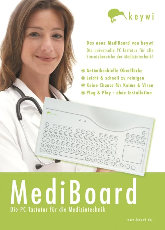 Die MediBoard PC-Tastatur wurde speziell für den Einsatz in Kliniken und Krankenhäuser entwickelt