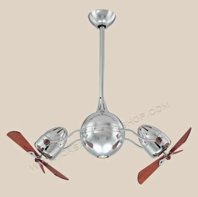Acqua Rotationsventilator, polierter Chrom, Holzflügel