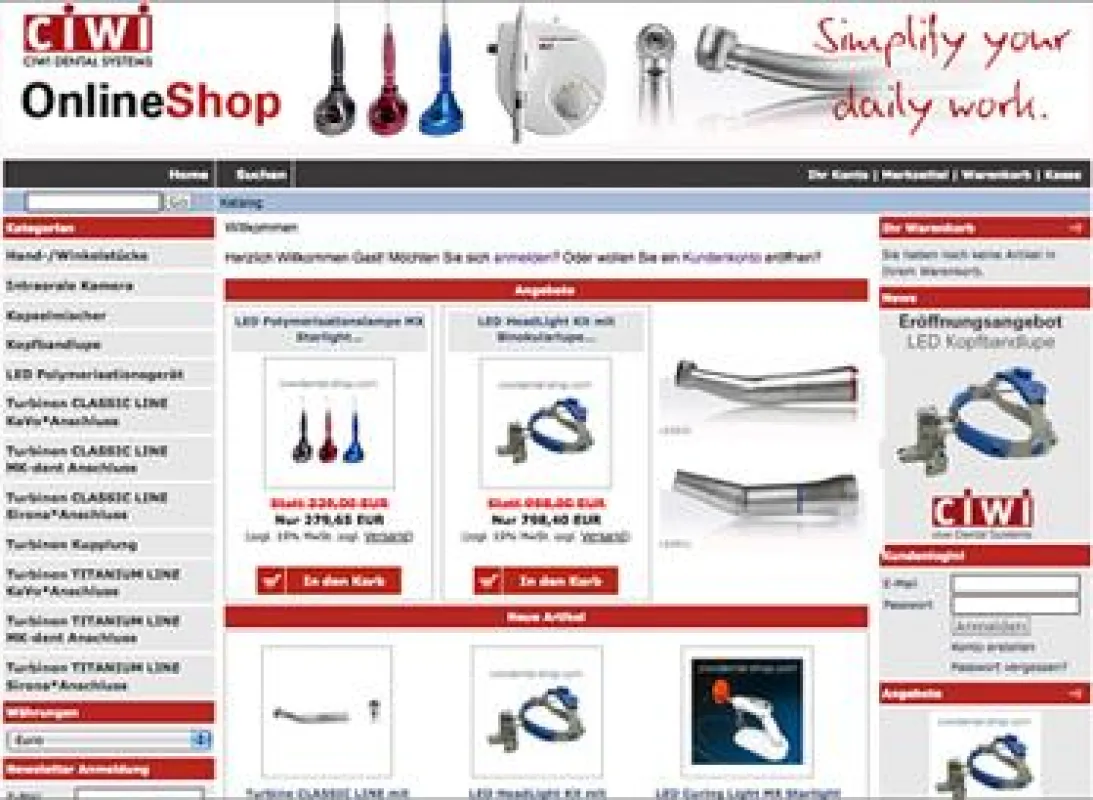 Der neue Onlineshop von ciwi Dental Systems