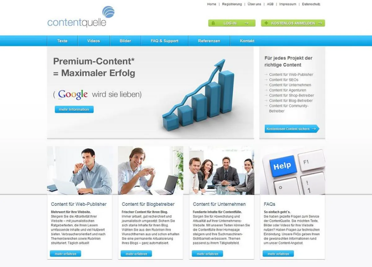 ContentQuelle bietet kostenfreie Texte, Bilder und Videos für alle Webseiten-Betreiber.
