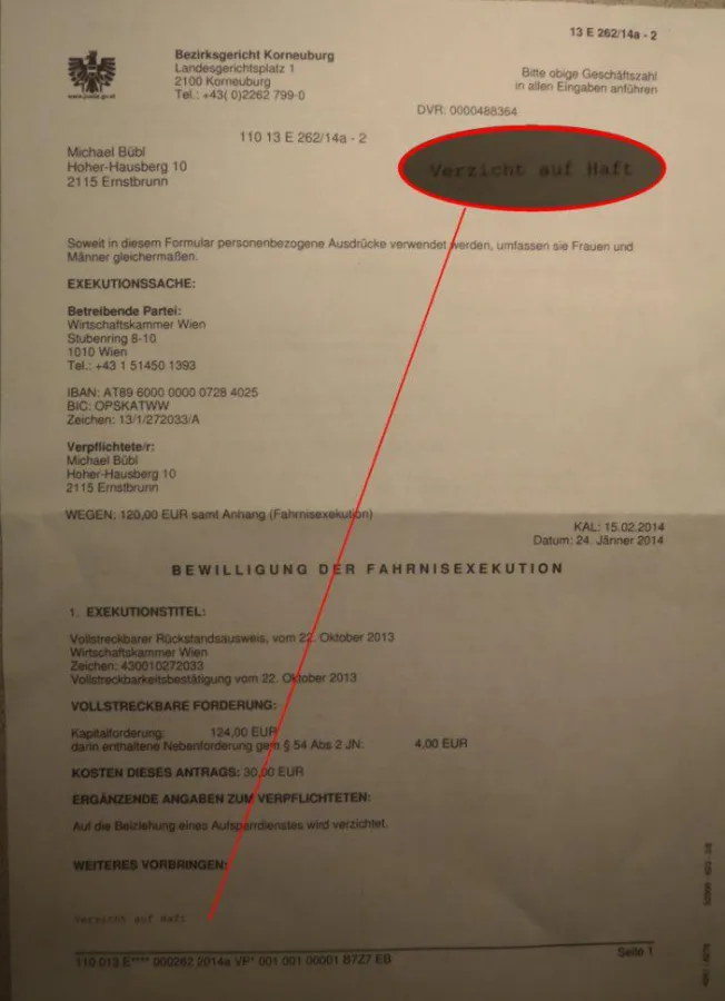 Verzicht auf Haft bei Michael Bübl - wegen 124 Euro