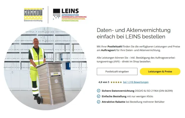 Bild: LEINS Aktenvernichtung integriert MAMMUT-Webshop für Akten- und Datenvernichtung