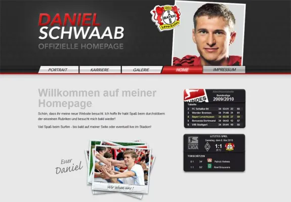 Bild: Offizielle Webseite des U21-Nationalspielers von Bayer04 "Daniel Schwaab" online