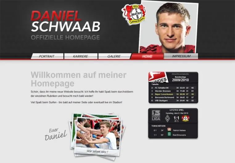 Bild: Offizielle Webseite des U21-Nationalspielers von Bayer04 "Daniel Schwaab" online