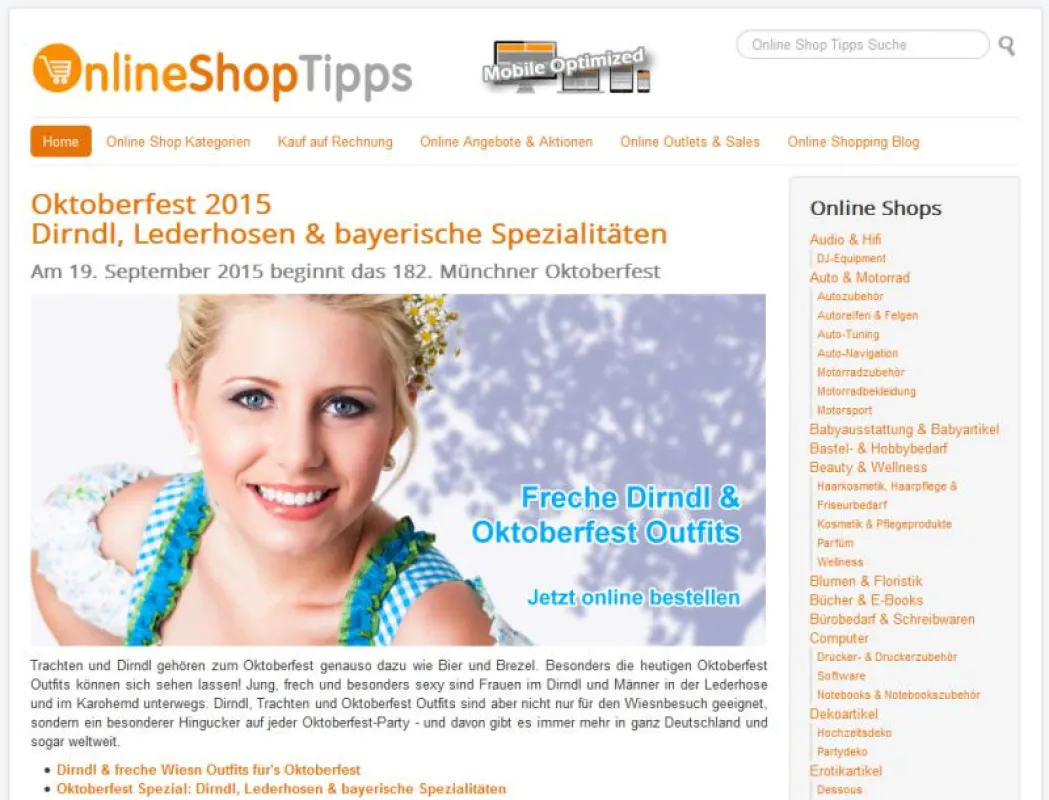 Oktoberfest Outfits & Dirndl auf OnlineShopTipps.de