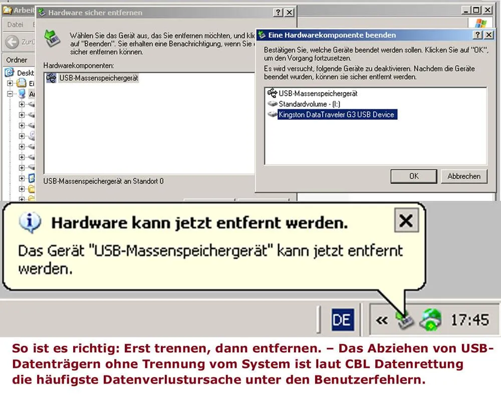 Erst trennen, dann entfernen - sonst droht Datenverlust, wie CBL Datenrettung berichtet