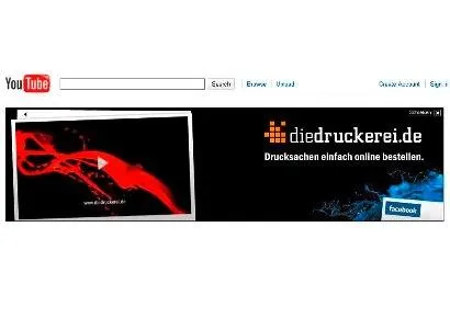 diedruckerei.de wirbt heute auf der Startseite von YouTube Bild: diedruckerei.de wirbt heute auf der Startseite von YouTube