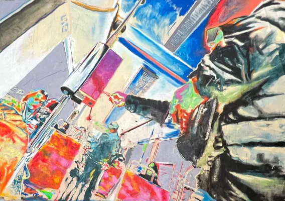Bild:  "Knappe Kiste"  Ausstellung von Gustav Sonntag in Stuttgart in der Galerie Z