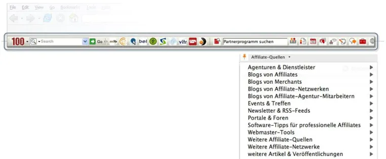 Bild: Partnerprogramme-Toolbar für IE und Firefox – Affiliate-Netzwerke nur einen Klick entfernt