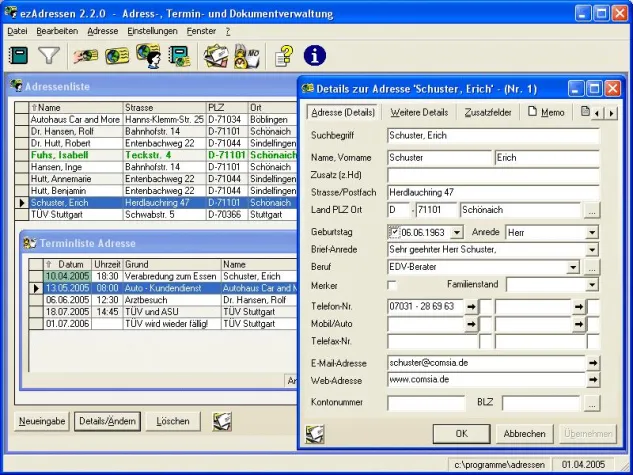 ezAdressen 2.2.0: Adressen, Termine und Dokumente im Griff Bild: ezAdressen 2.2.0: Adressen, Termine und Dokumente im Griff