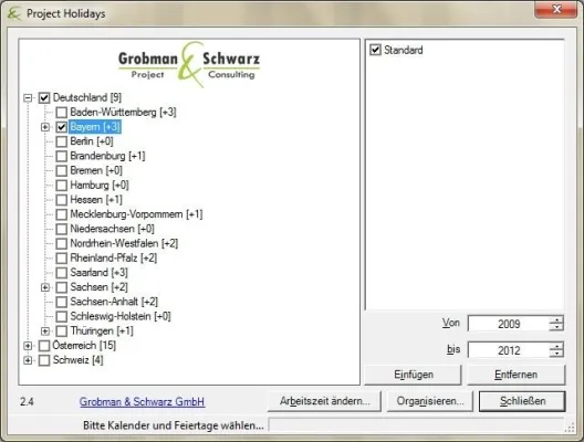 Feiertage für den MS Project Kalender Bild: Feiertage für den MS Project Kalender