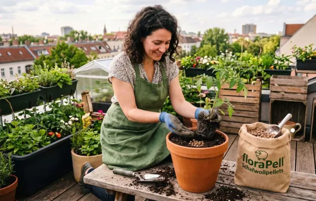 Bild: Urban Gardening mit floraPell Schafwollpellets