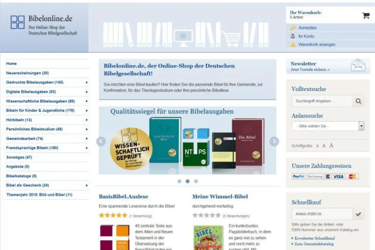 Bild: 'Bestmöglicher Service' auf bibelonline.de