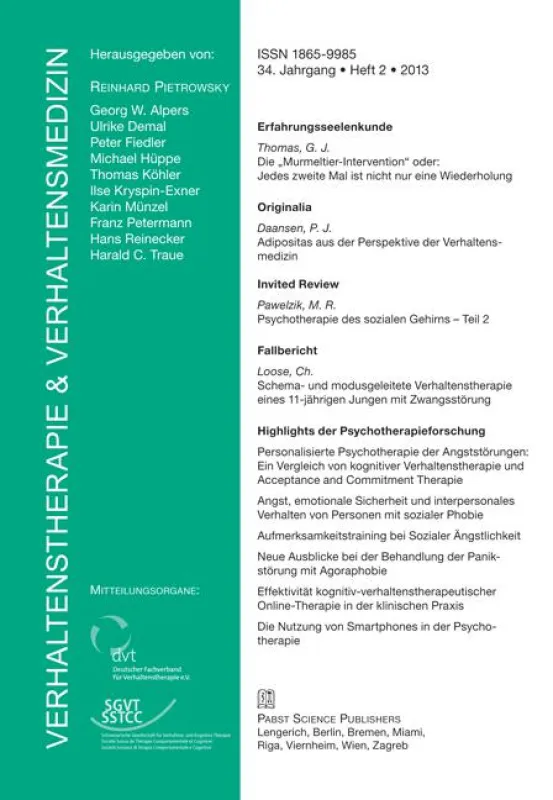Verhaltenstherapie und Verhaltensmedizin 2/2013