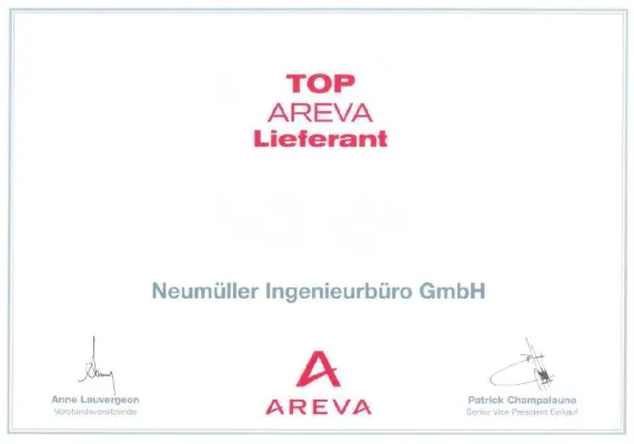 Bild: Neumüller erhält Auszeichnung - TOP AREVA Lieferant