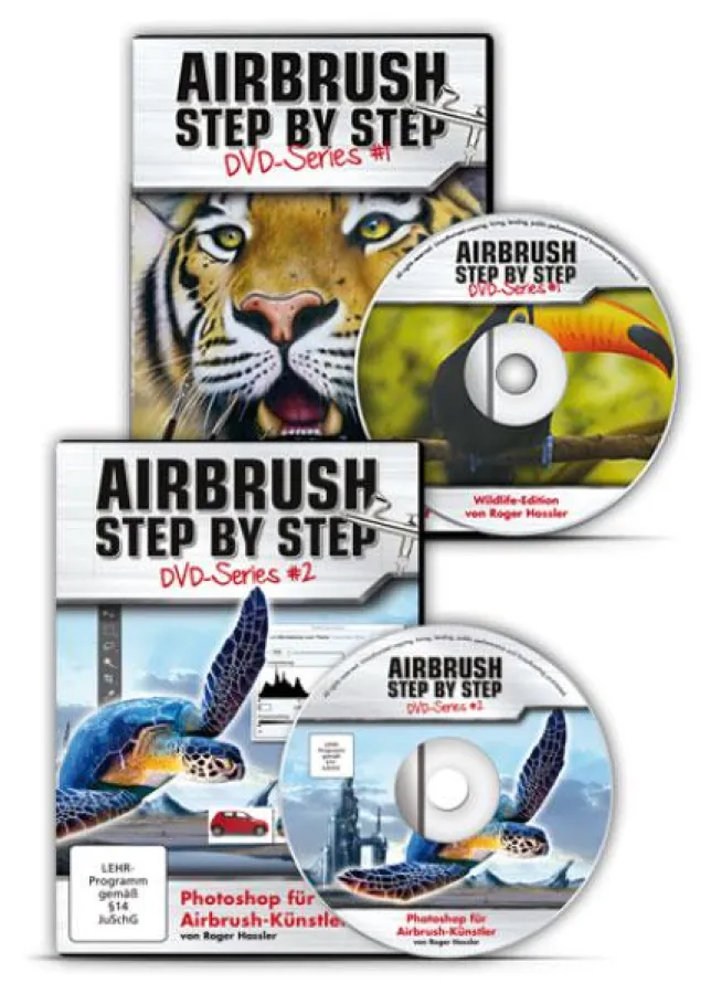 Airbrush Step by Step DVD-Series #1 (ISBN 978-3-941656-07-9) und #2 (ISBN 978-3-941656-11-6)
