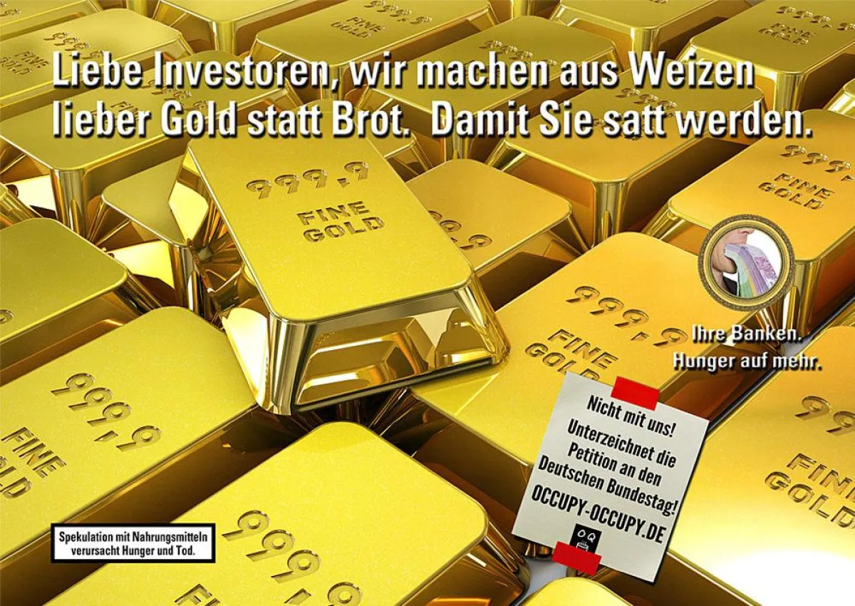 Erstes Motiv der Plakatkampagne „Ihre Banken — Hunger auf mehr“