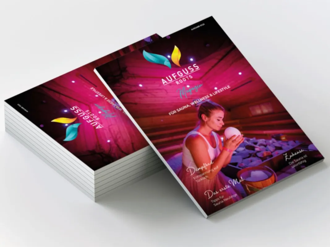 Titelseite der Erstausgabe von „Aufguss Roots“, dem Magazin für Sauna, Wellness und Lifestyle