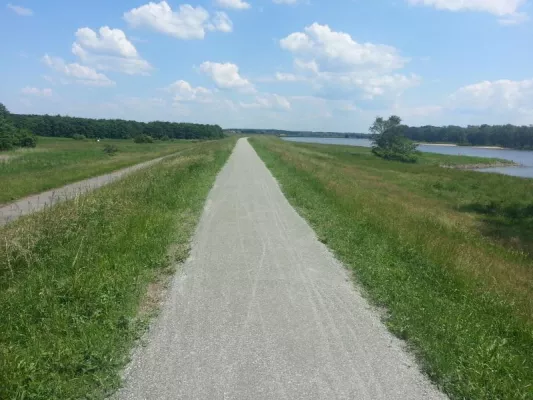 Bild: HanseGrand Robust bringt Scherfestigkeit auf den Elberadweg - Wassergebundene Wegedecke mit Terrazzo-Optik
