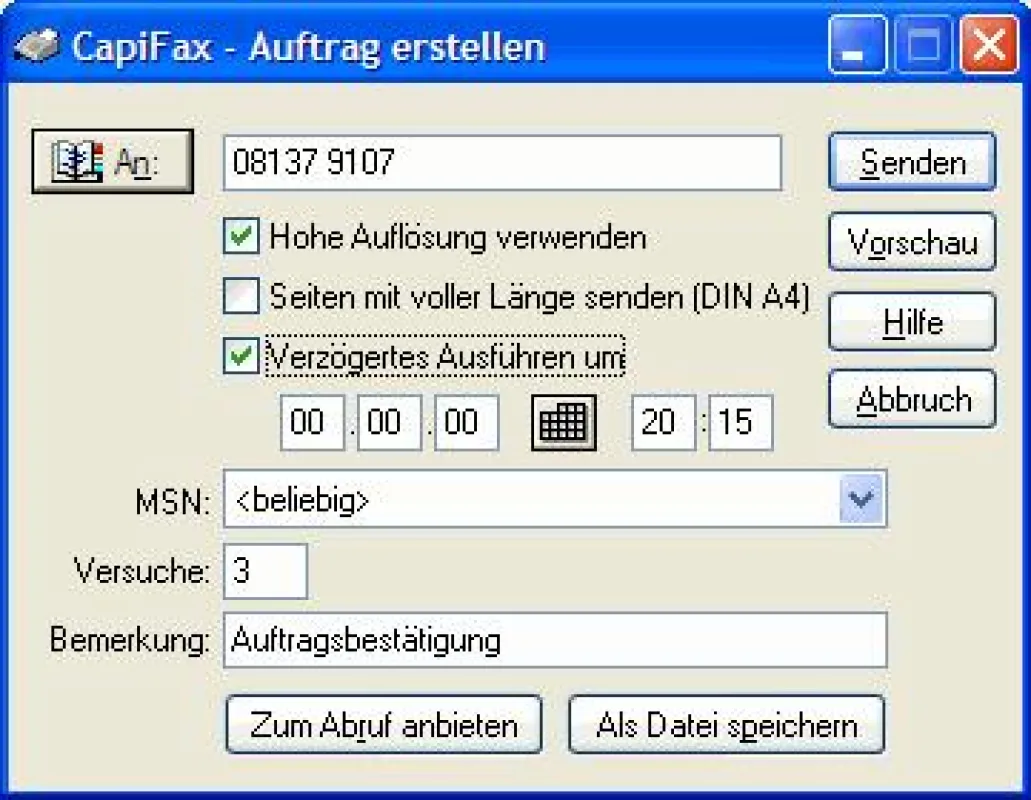 Druckertreiber-Fenster von CapiFax