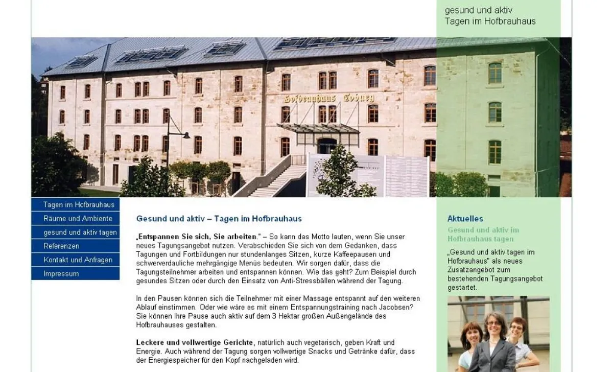 Gesund und aktiv im Hofbrauhaus tagen. Informationen zu diesem neuen Angebot finden Interessierte jetzt auch online unter www.gesund-tagen.com