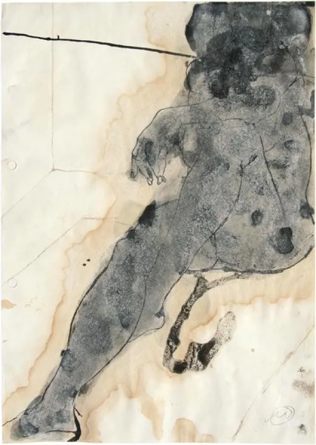 © Micha Reich, Graue Figur, o.J.,  Mischtechnik auf Papier, 30 x 21 cm