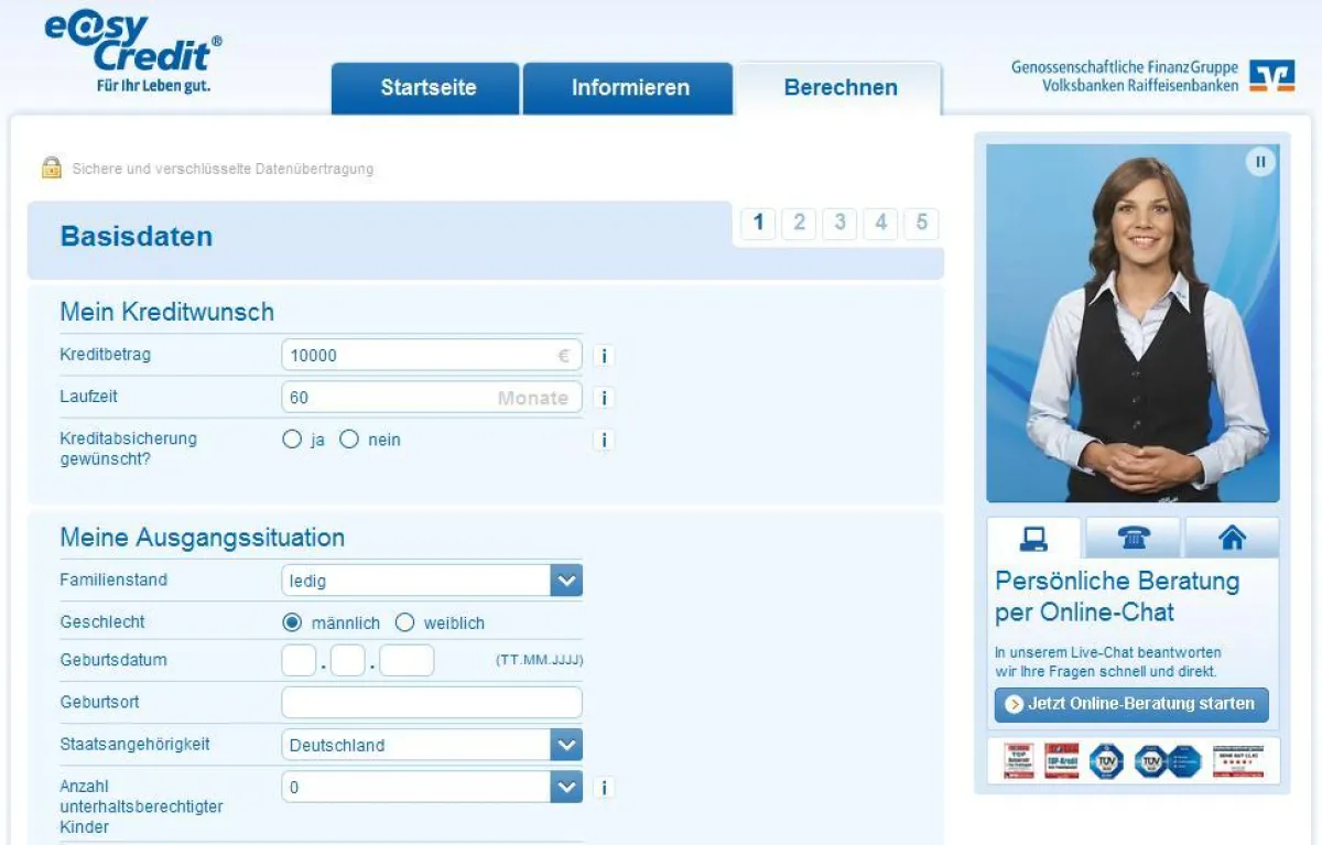 Online-Kreditbestellung von easyCredit per Video-Interface.