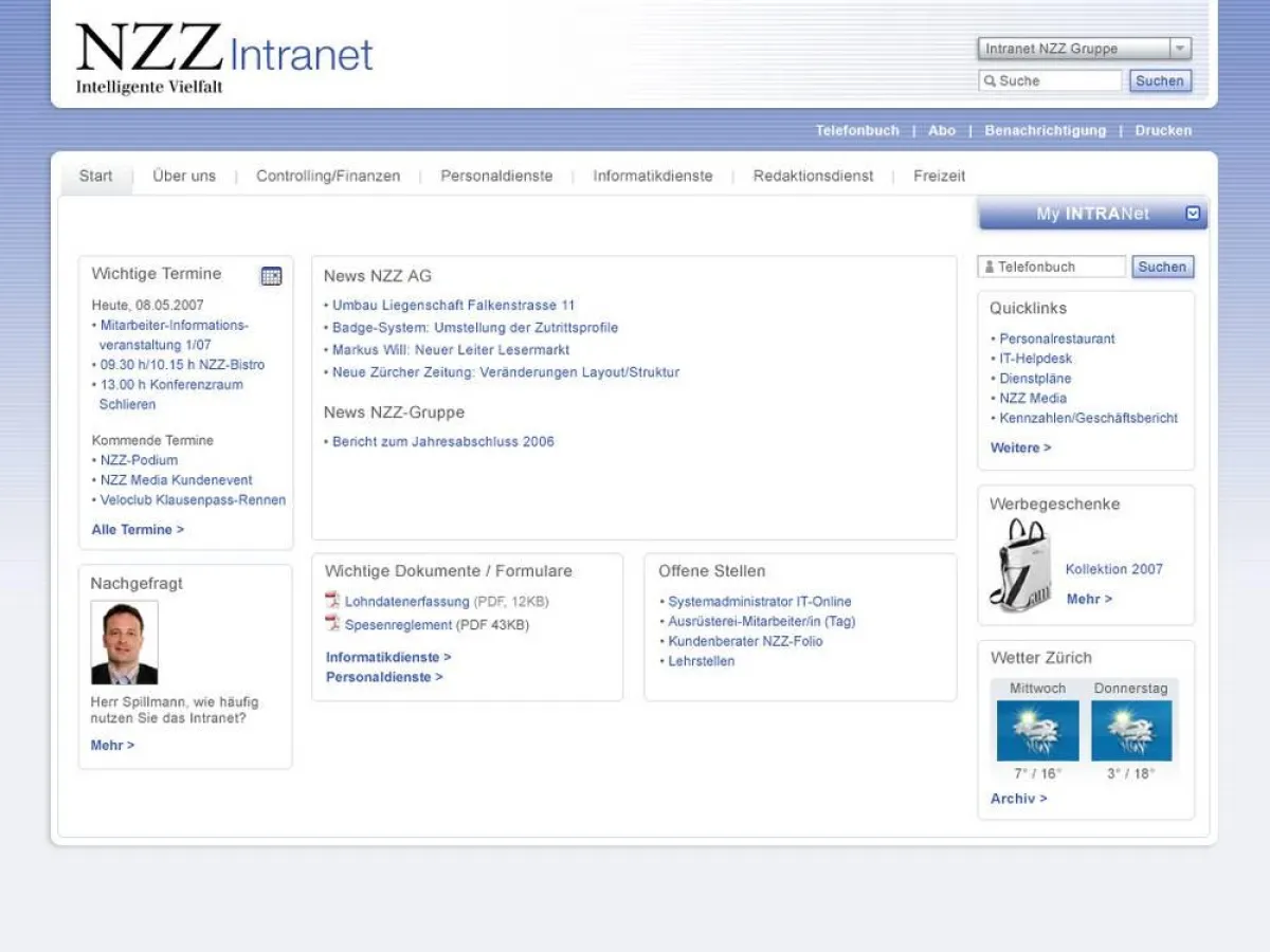 Das Intranet der NZZ-Gruppe mit contentXXL