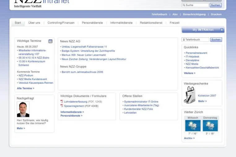 Bild: Vier auf einen Streich - Schweizer NZZ Mediengruppe relauncht Intranetportale mit contentXXL