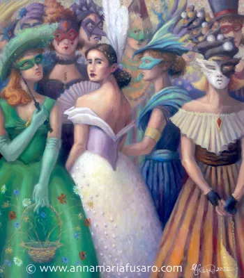 Bild: Reflexion und Ausdrucksstärke treffen aufeinander: „Demaskerade“ – Ölgemälde von Anna Maria Fusaro in Basel