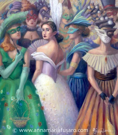 Bild: Reflexion und Ausdrucksstärke treffen aufeinander: „Demaskerade“ – Ölgemälde von Anna Maria Fusaro in Basel